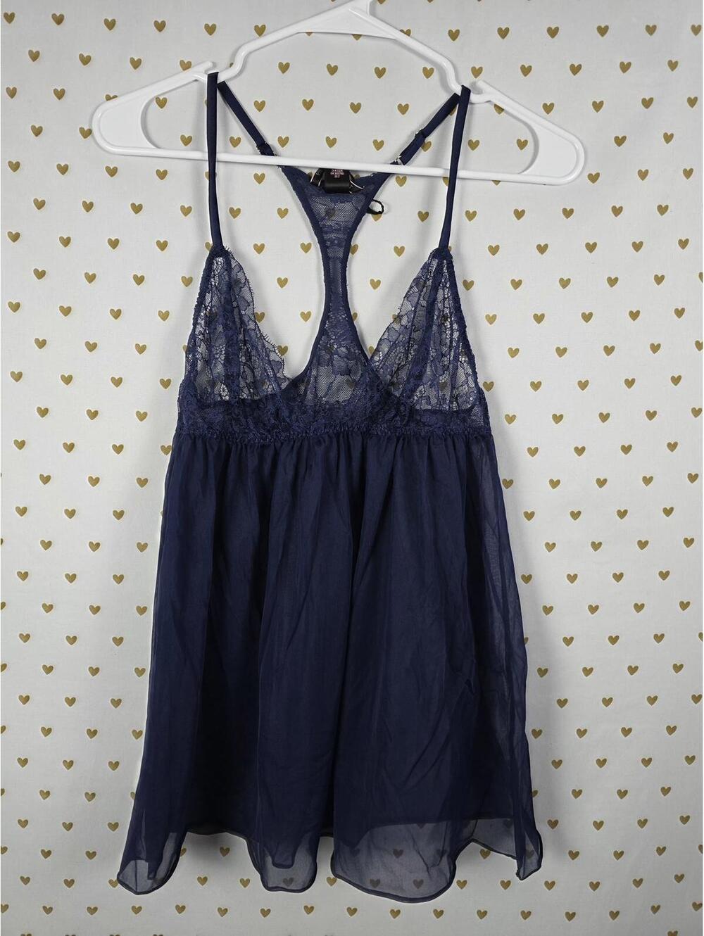 Victorias Secret Blue Racerback Nightie Babydoll Lingerie Sheer MEDIUM